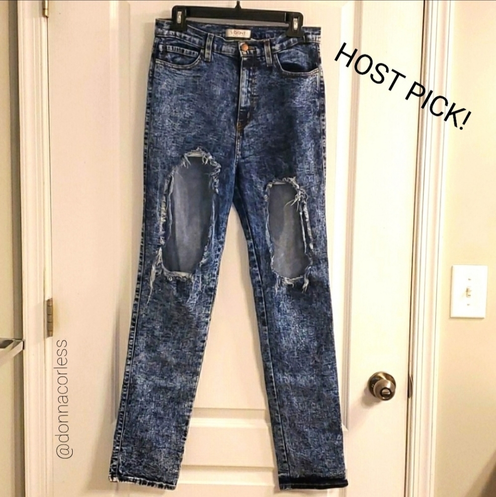Vibrant Miu Acid Wash Distressed Destroyed Ripped Blue Jeans 15 NWOT